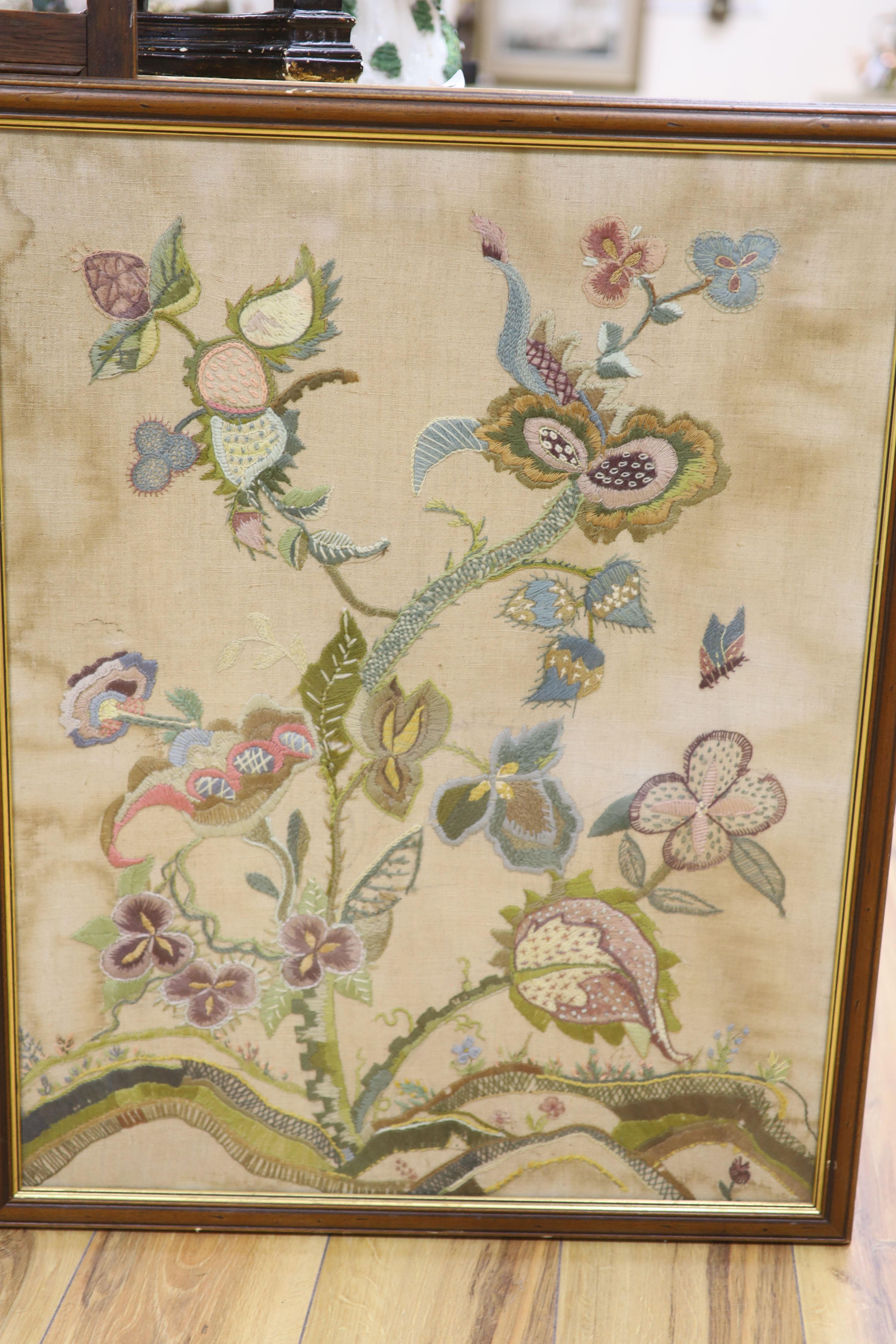 Two 1930s crewelwork panels